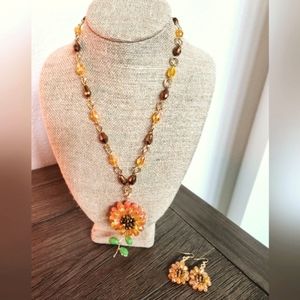 Flower Necklace with Earrings